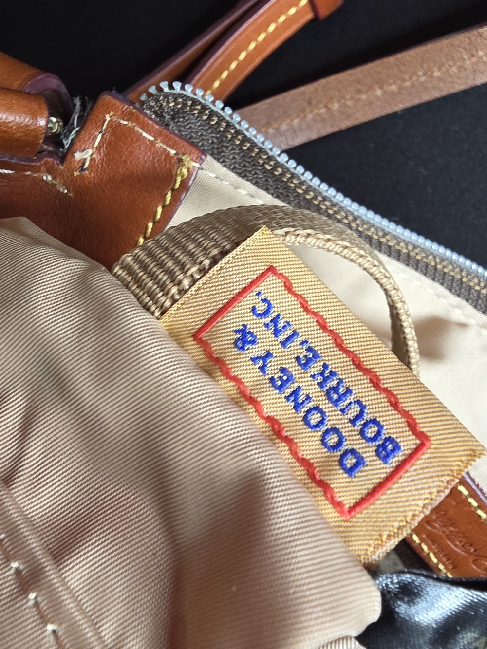Black Crossbody Dooney & Bourke Nylon Bag with Brown Leather Trim - Picture 7 of 8